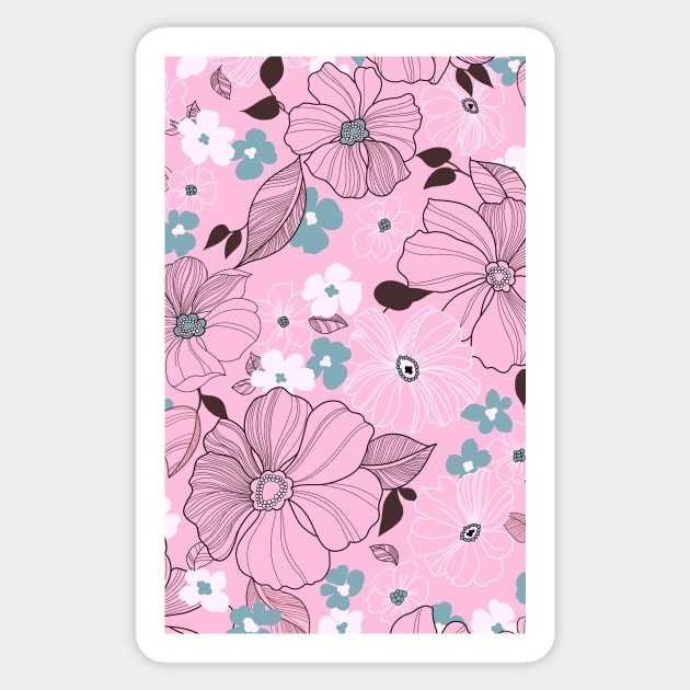 Beautiful drawing flowers leaves Purple Pink Watercolor Seamless Abstract pattern Floral Sticker by Darksavage